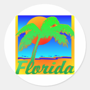 Florida Sunset Palm Tree Classic Round Sticker