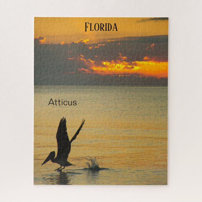 Florida Sunset Pelican Taking Off On Gulf Coast Jigsaw Puzzle (Vertical)