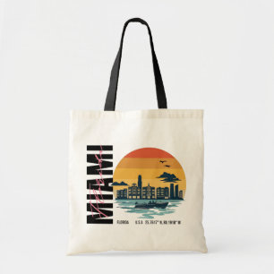 Florida Sunset Skyline Retro Miami Beach Tote Bag