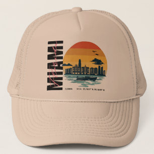Florida Sunset Skyline Retro Miami Beach Trucker Hat