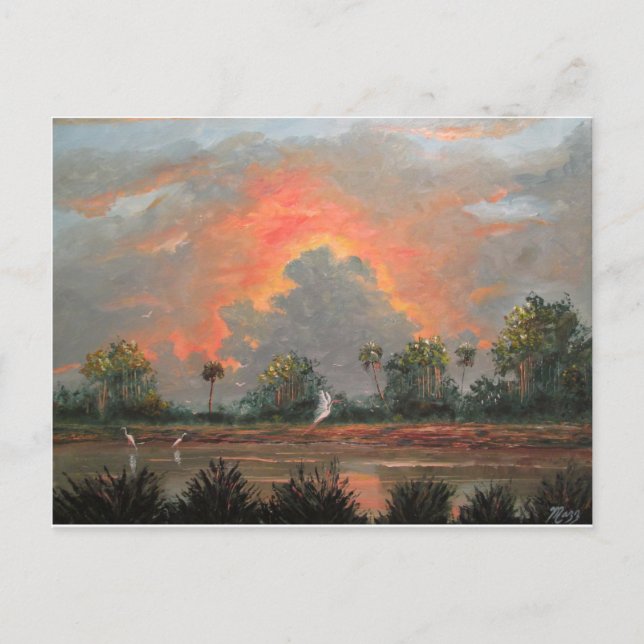 Florida Sunset while Travelling to Okeechobee Postcard (Front)