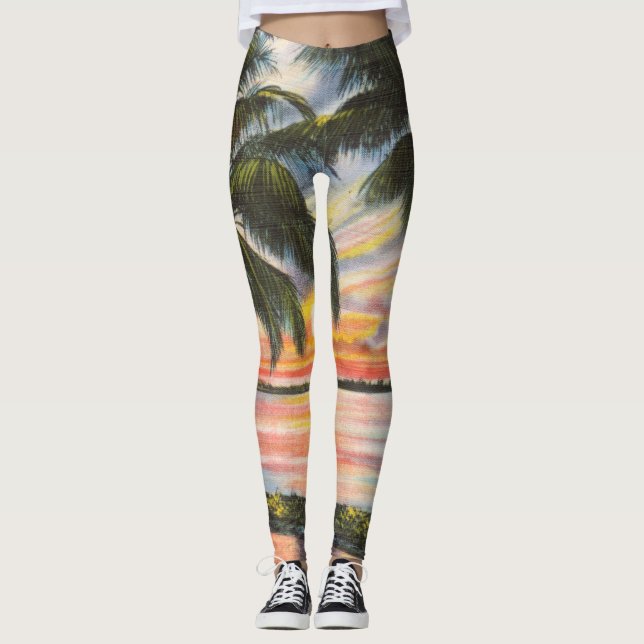 Florida Sunset with palm trees colourful Leggings (Front)