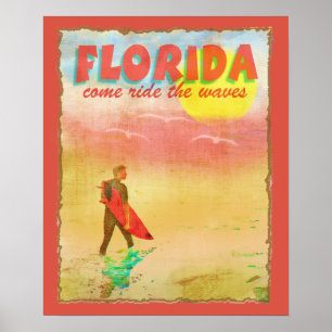 Florida Surfer Vintage Style Poster