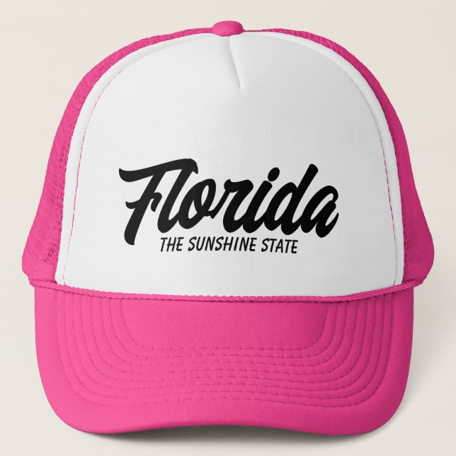 Florida the sunshine state script typography trucker hat (Front)