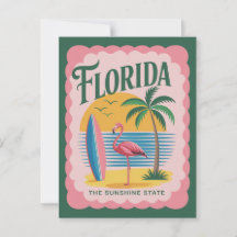 Florida The Sunshine State Vintage Flamingo Beach