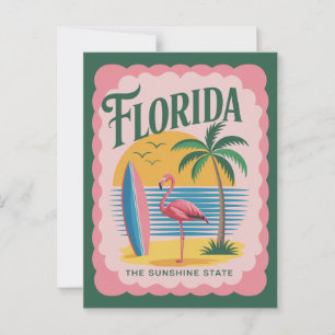 Florida The Sunshine State Vintage Flamingo Beach Postcard