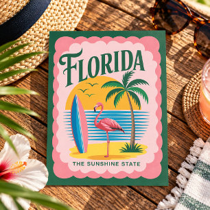 Florida The Sunshine State Vintage Flamingo Beach Postcard
