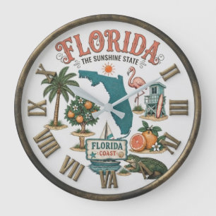 Florida The Sunshine State Vintage Symbol Large Clock