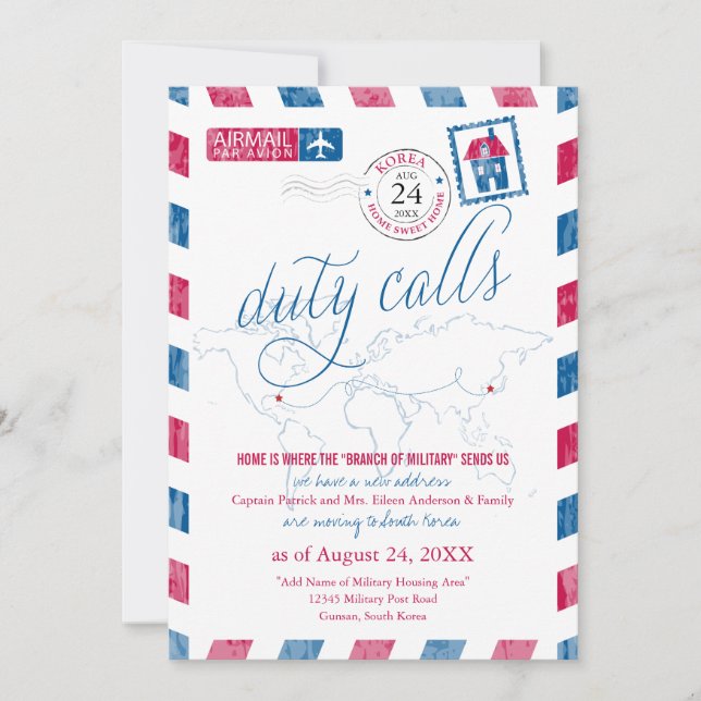 Florida to Korea Airmail Military Moving Invitation (Front)