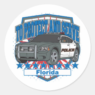 Florida To Protect and Serve Police Car Classic Round Sticker