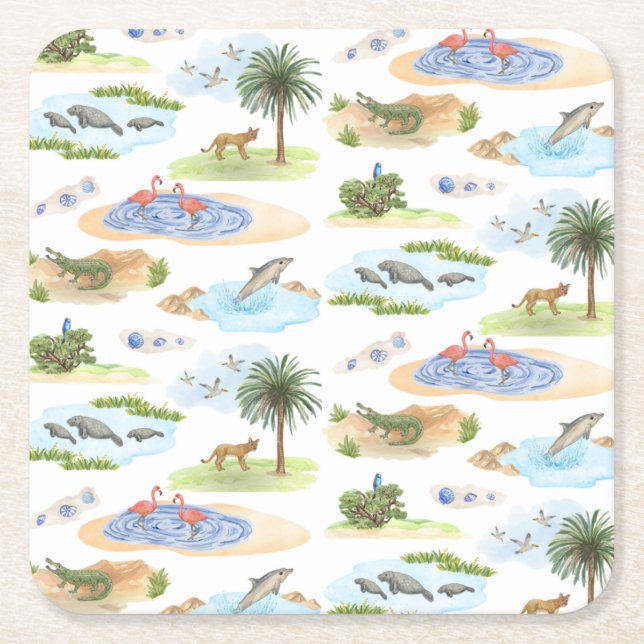 Florida Toile Coaster (Original Colours)  (Front)