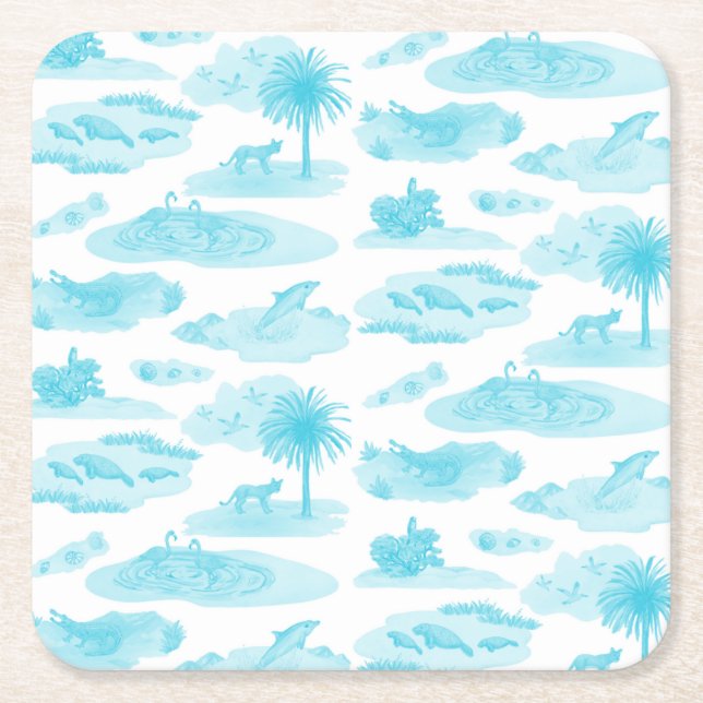 Florida Toile Coaster (Turquoise) (Front)