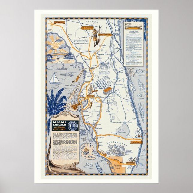 Florida Travel Map 20x28 Poster Print (Front)