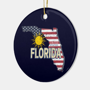 Florida United States Retro Map Vintage USA Ceramic Tree Decoration