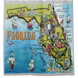 Florida USA Cartoon Map Shower Curtain