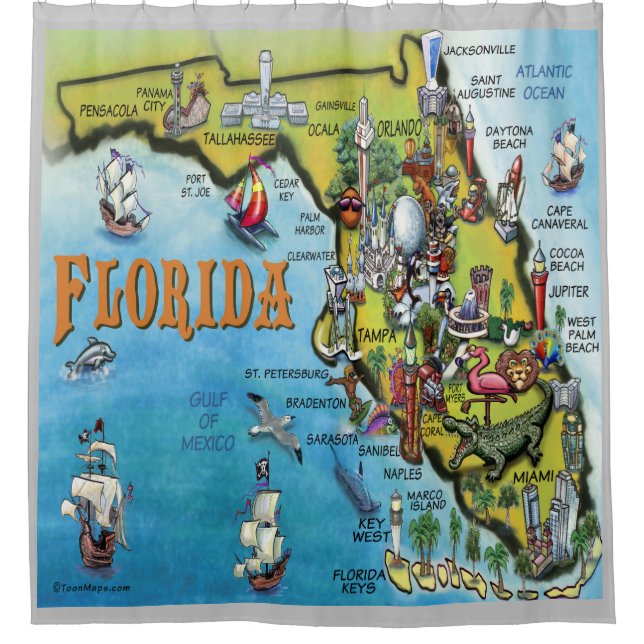 Florida USA Cartoon Map Shower Curtain (Front)