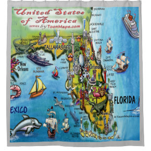 Florida USA Cartoon Map Shower Curtain