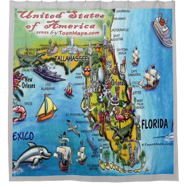 Florida USA Cartoon Map Shower Curtain (Front)