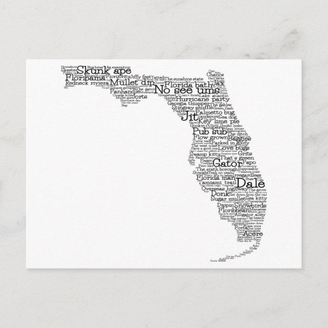 Florida USA Slang Word Art Map Postcard (Front)