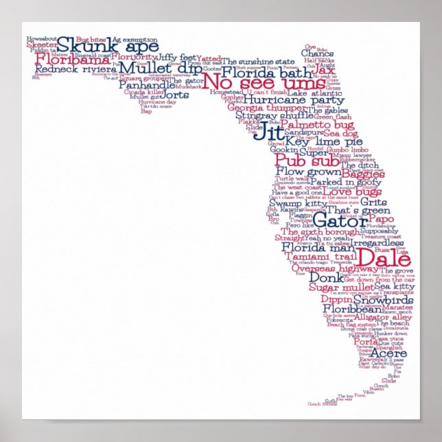 Florida USA Slang Word Art Map  Poster (Front)