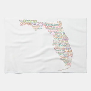 Florida USA Slang Word Art Map Tea Towel