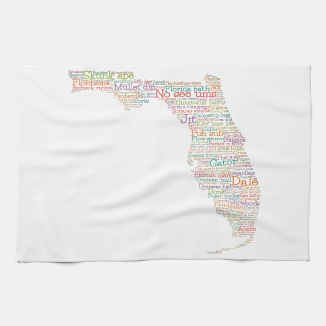 Florida USA Slang Word Art Map  Tea Towel (Horizontal)