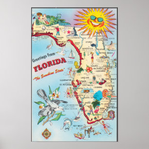 FLORIDA USA , Welcome Map Poster