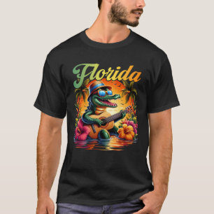Florida Vacation Alligator With Sunglass Hat Playi T-Shirt