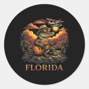 Florida Vacation Cute Alligator Playing Guitar Classic Round Sticker