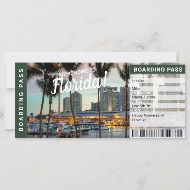 Florida Vacation Travel Gift Ticket (Front)