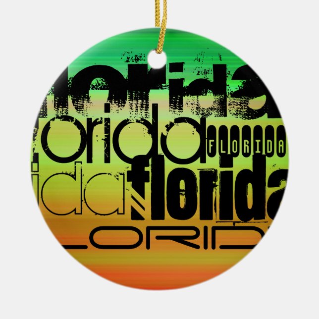Florida; Vibrant Green, Orange, & Yellow Ceramic Tree Decoration (Front)