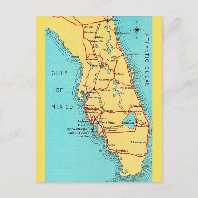  Florida Vintage Colourful Map Postcard (Front)