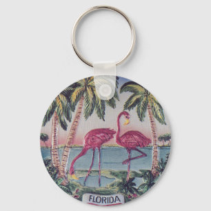 Florida vintage flamingoes and palm trees key ring