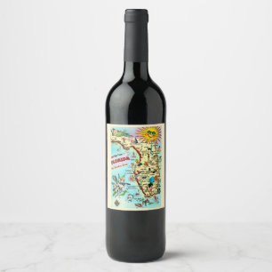 Florida Vintage Map Wine Label