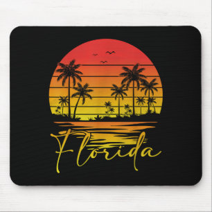 Florida Vintage Palm Tree Sunset Family Trip Beach Mouse Mat