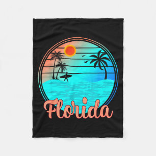 Florida vintage palm tree sunset tropical surfing fleece blanket