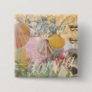 Florida Vintage Travel Beach Seashell Shell Art 15 Cm Square Badge