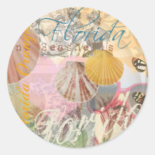 Florida Vintage Travel Beach Seashell Shell Art Classic Round Sticker