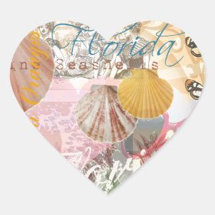 Florida Vintage Travel Beach Seashell Shell Art Heart Sticker