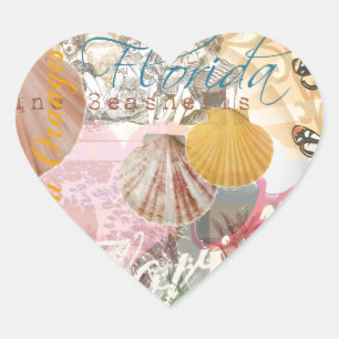 Florida Vintage Travel Beach Seashell Shell Art Heart Sticker