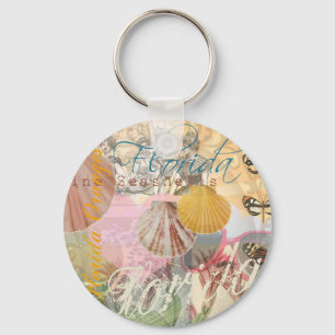 Florida Vintage Travel Beach Seashell Shell Art Key Ring