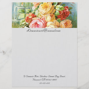 Florida Water Cologne with Cabbage Roses Personalized Letterhead