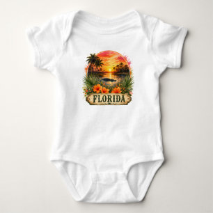Florida Watercolor Alligator PNG Floral Design Baby Bodysuit