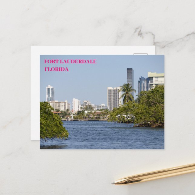 Florida Waterway to Buildings Fort Lauderdale Postcard (Front/Back In Situ)