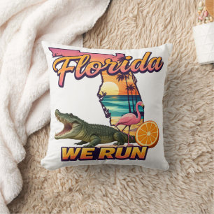 Florida We Run Sunset Alligator Flamingo Sports Cushion