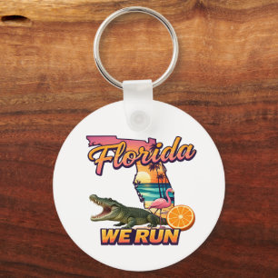 Florida We Run Sunset Alligator Flamingo Sports Key Ring