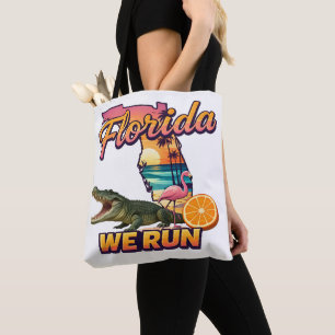 Florida We Run Sunset Alligator Flamingo Sports Tote Bag