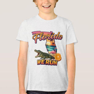 Florida We Run Sunset Alligator Flamingo Sports Tri-Blend Shirt