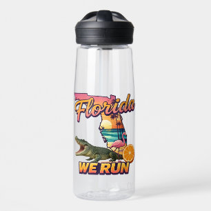 Florida We Run Sunset Alligator Flamingo Sports Water Bottle