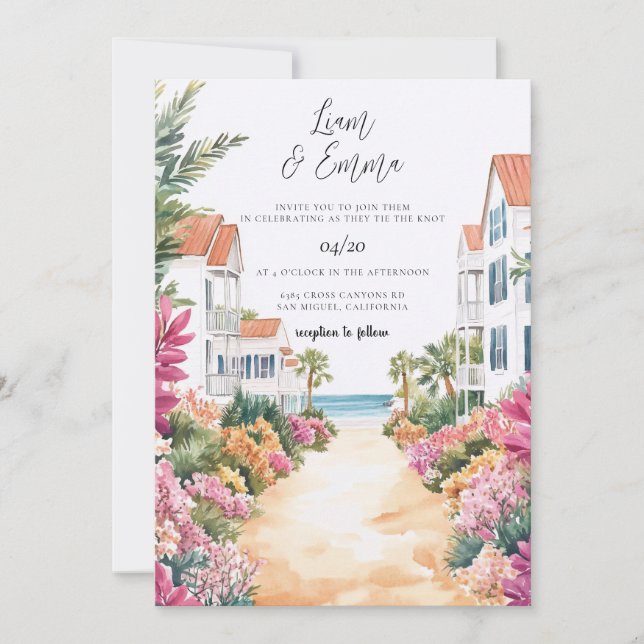 Florida Wedding Invitation Watercolor  (Front)